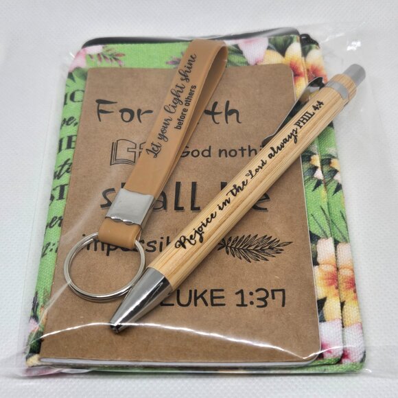 NEW INSPIRATIONAL FAITH CANVAS POUCH, NOTEPAD, PEN, BOOKMARK & KEYCHAIN GIFT SET - Picture 7 of 10